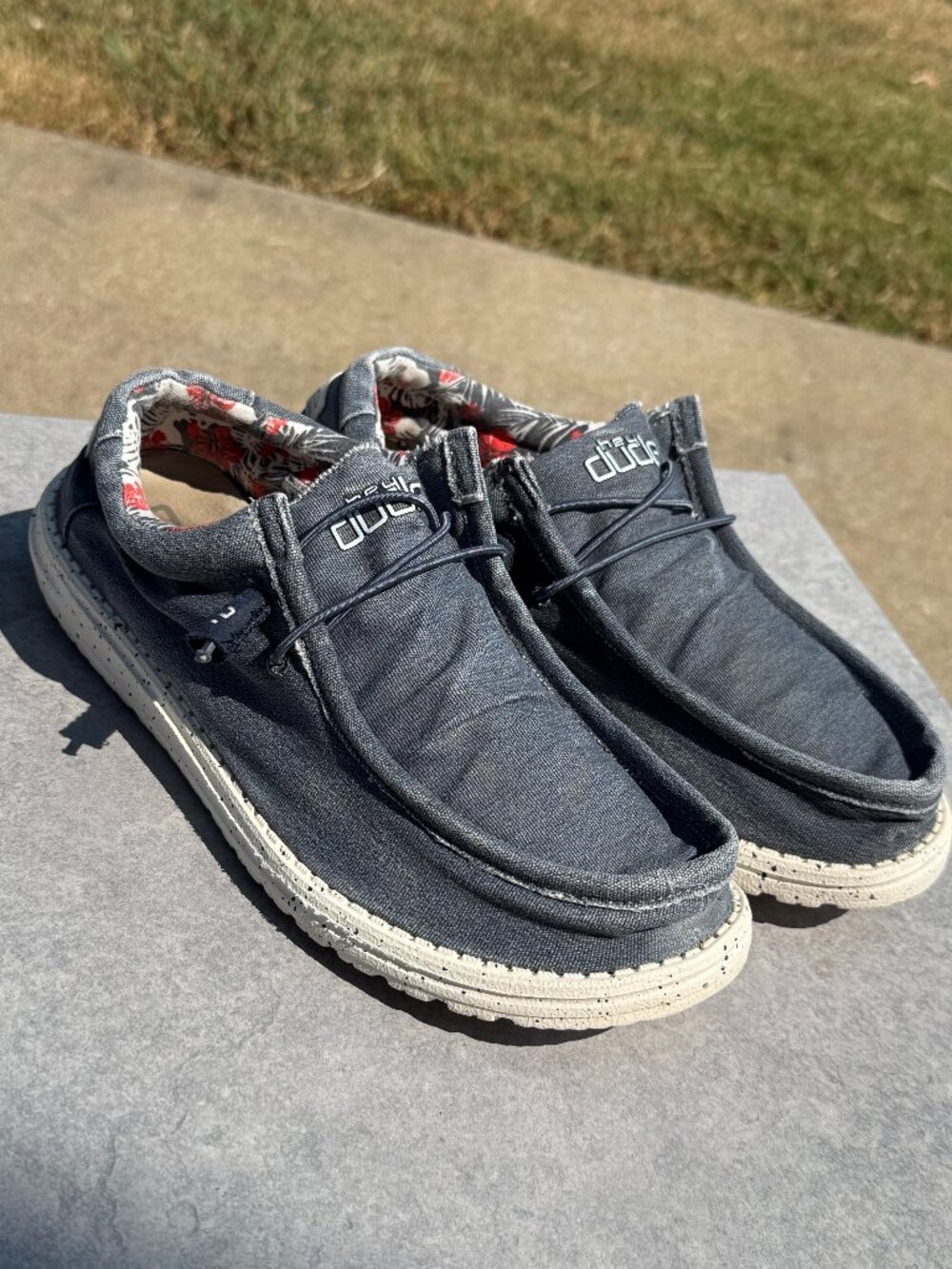Hey Dude Wally Stretch Mens 11 Blue Canvas Coastal Dad Casual Slip On Shoes 4163